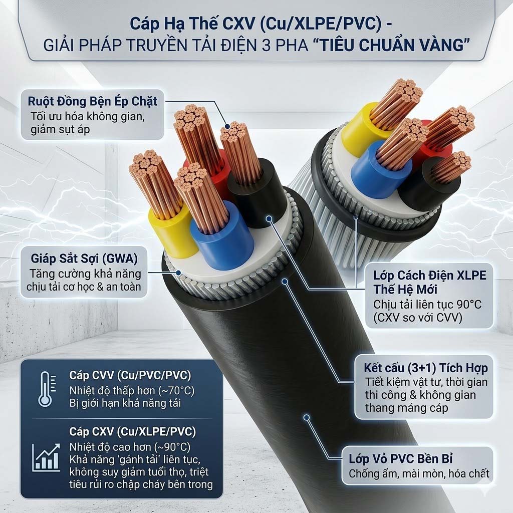 cáp hạ thế cxv 3+1