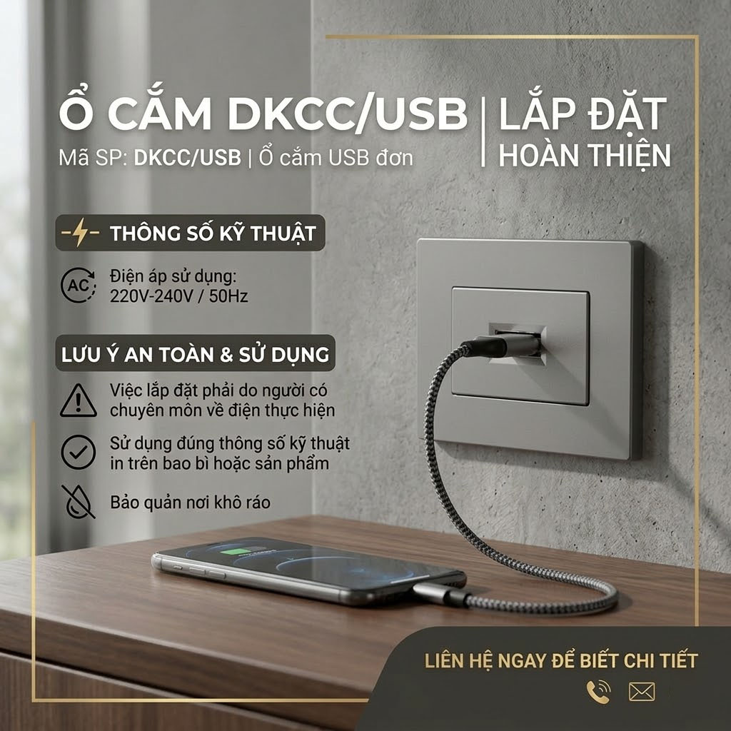 ổ cắm dkcc usb đã lắp đặt