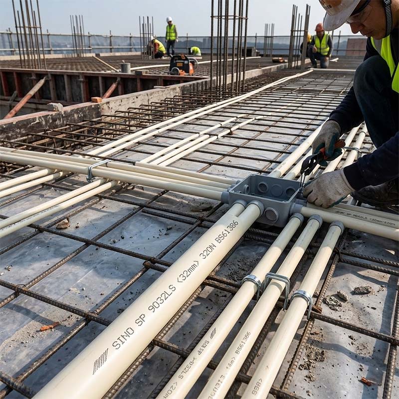 ứng dụng thực tế của Ống nhựa cứng luồn dây điện Sino SP9032LS 320N lắp âm sàn