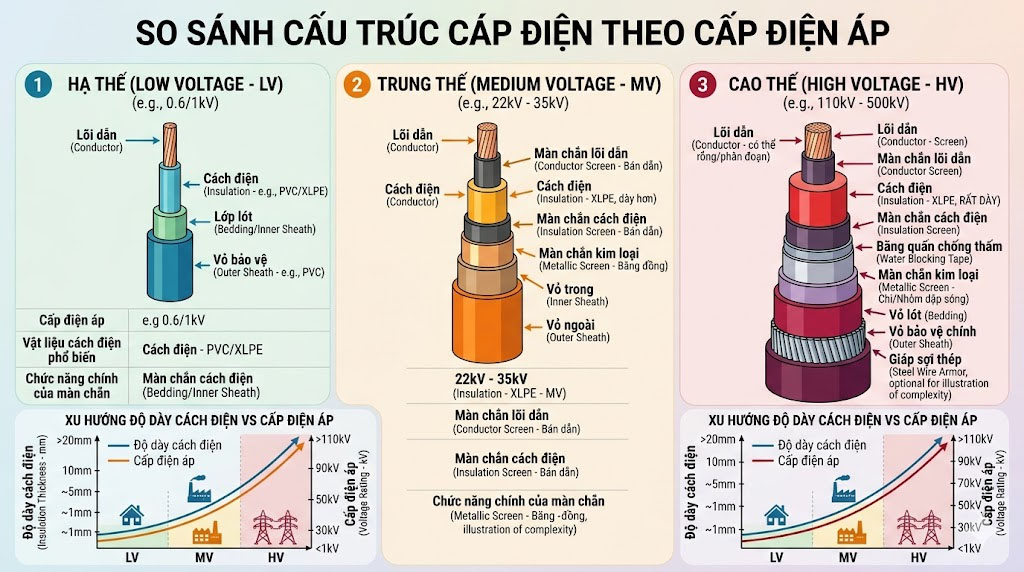 cấu trúc của các loại cáp điện
